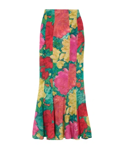 Balmain Paneled Floral-print Silk Maxi Skirt In Multi