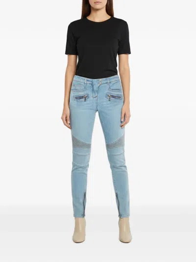 Pre-owned Balmain Paneled Zip-details Jeans In Blue