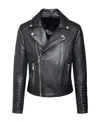 Balmain Black Leather Biker Jacket With Embossed Inserts In Black