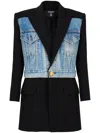 Balmain Long Hybrid Denim Wool Blazer In Schwarz
