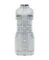Balmain Panelled Denim Minidress In Gray