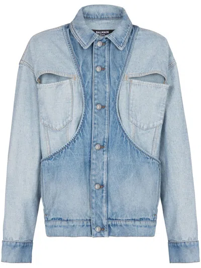 Balmain Panelled-design Denim Jacket In Bleu Jean