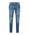 Balmain Light Blue Biker Jeans With Zip And Rips In Blue