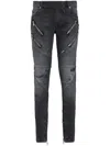 Balmain Panelled Distressed Skinny Jeans In Grey