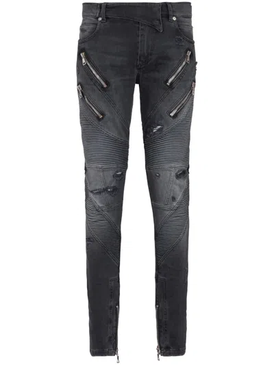 BALMAIN PANELLED DISTRESSED SKINNY JEANS
