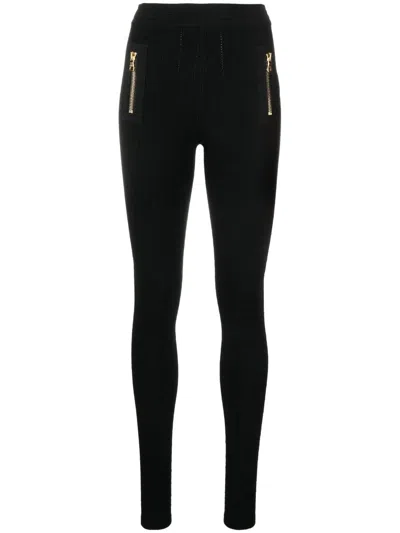 Balmain Panelled Slim-cut Leggings In Black