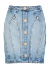 Balmain Buttoned Mini Denim Skirt In Denim