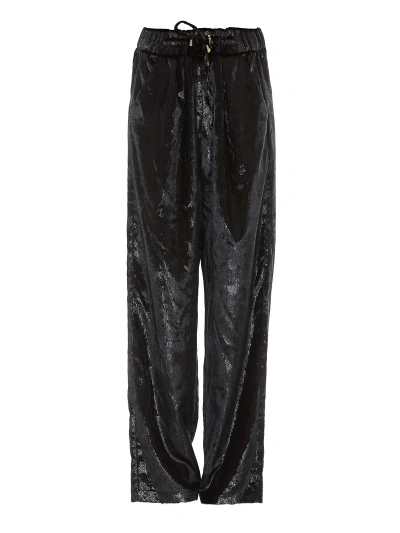 Balmain Shimmering Palazzo Trousers In Black