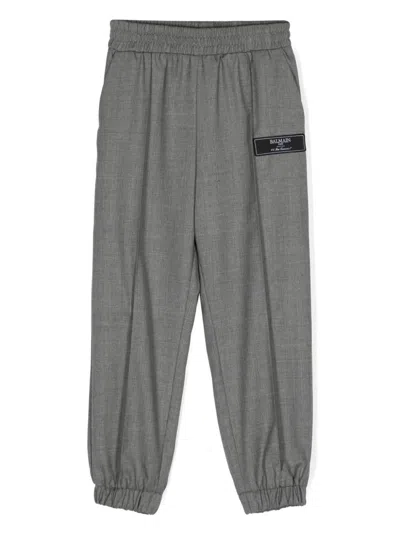 Balmain Kids' Mid-rise Tapered Trousers In Grau