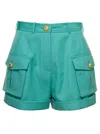 Balmain Light Blue Shorts With Cuff And Jewel Buttons In Wool Woman In Green