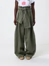Balmain Belted Pleated Cotton And Linen-blend Twill Tapered Pants In Green