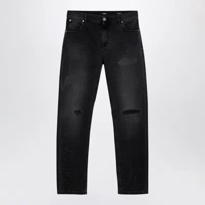 Balmain Black Denim Jeans With Wear Men