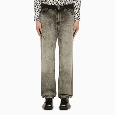 Balmain Light Grey Delavé Denim Jeans In Gray
