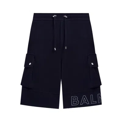 Balmain Embossed Reflect Cargo Shorts In Black
