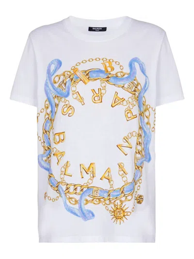 BALMAIN BALMAIN PARIS T SHIRT CON STAMPA BALMAIN PARIS CATENE