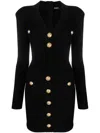 Balmain Mini Black Dress With Golden Buttons In Stretch Viscose Woman