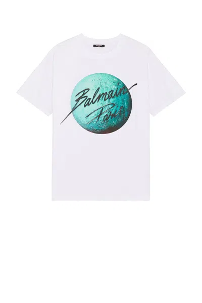 Balmain Paris Logo And Planet T-shirt In White