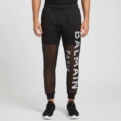 Pre-owned Balmain Paris Black Printed Mesh Joggers S