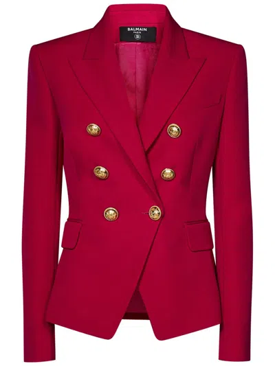 Balmain Classic Red Virgin Wool Double-breasted Blazer In Purple
