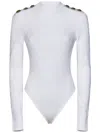 Balmain Ribbed Long-sleeved Bodysuit In White