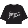 Balmain Black Round Neck Logo Detail Crop T-shirt In Black
