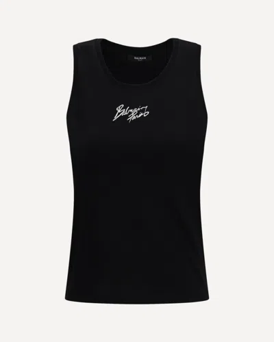 Balmain Paris Brush Print Tank Top In Black