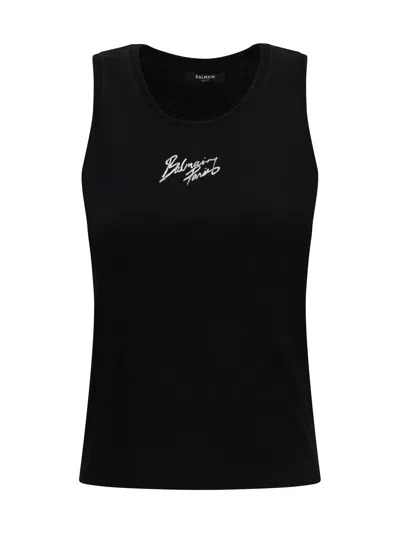 Balmain Paris Brush Tank Top In Black