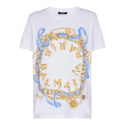 Balmain Paris Chains Print T-shirt In White