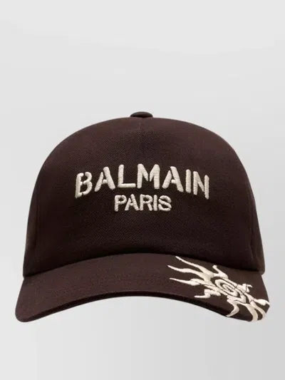 Balmain Paris Cotton Cap Curved Brim Sun In Brown