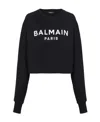 Balmain Women Logo Organic Cotton Cropped Sweatshirt In Black