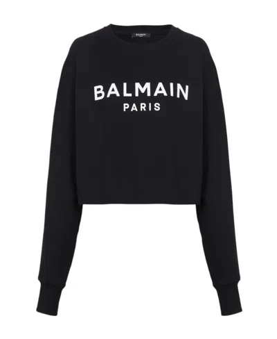 Balmain Biologic Cotton Sweatshirt With Frontal Logo In Black