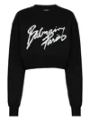 Balmain Cropped Printed Cotton Sweatshirt In Black
