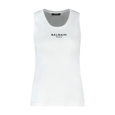Balmain Paris Emb Jersey Tank Top -  - Cotton - White