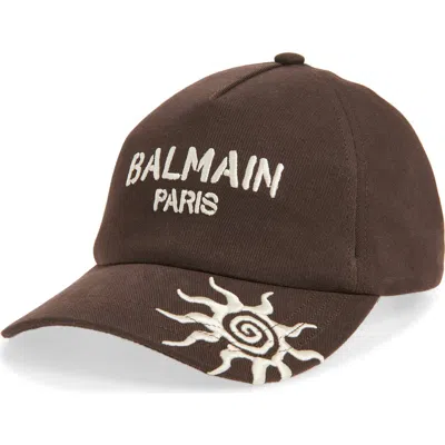 Balmain Paris Embroidered Cotton Twill Baseball Cap In Brown