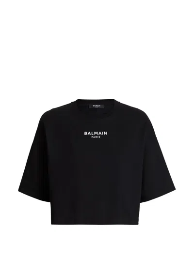 Balmain Logo Cotton T-shirt For Women In Black