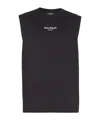 Balmain Black Crewneck Sleeveless Top With Logo Lettering Embroidery On The Front In Cotton Man
