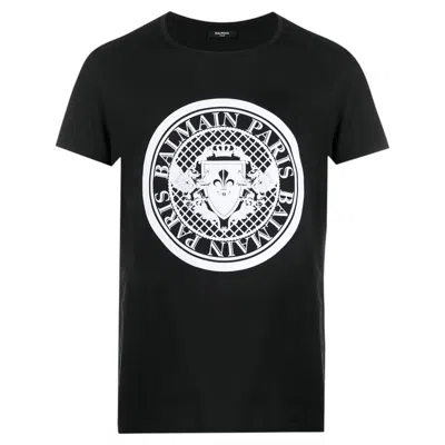 Pre-owned Balmain Paris Flocked Coin Logo Cotton T-shirt In Black