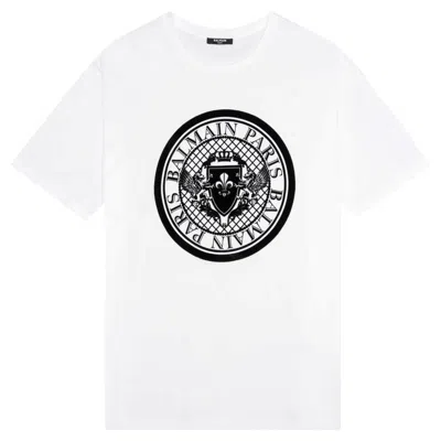 Pre-owned Balmain Paris Flocked Coin Logo Cotton T-shirt In Gray