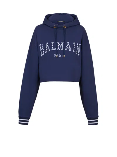 BALMAIN BALMAIN PARIS GINGHAM DRAWSTRING HOODIE