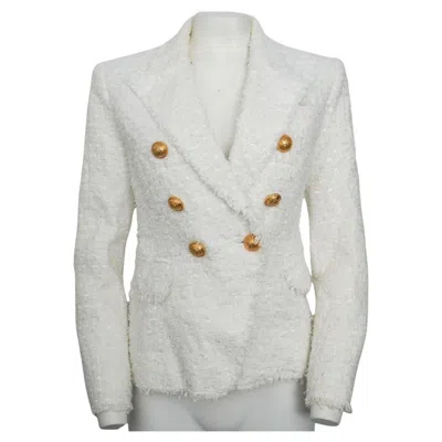 Pre-owned Balmain Paris Ivory Tweed Double Breasted Blazer Size 40 In White