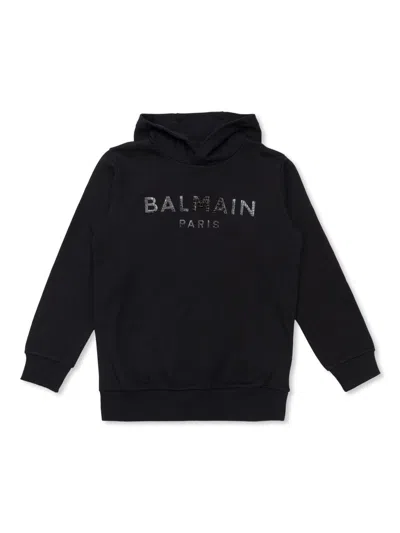 Balmain Kids' Logo-appliqué Cotton Hoodie In Black