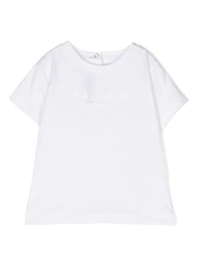 Balmain Babies' Logo-print Cotton T-shirt In White
