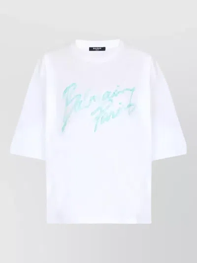 Balmain Oversized White T-shirt With Logo Print Women In Multi