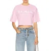Balmain Paris Logo Print Cropped T-shirt In Pink
