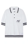 Balmain Logo Signature Embroidered Polo T-shirt In White/black