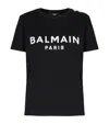 Balmain Black Crewneck T-shirt With Logo Print And Golden Buttons In Jersey Woman In Black