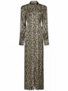 Balmain Long Sleeve Python Satin Long Shirt Dress In Brown