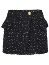 Balmain Asymmetric Polka-dot Tweed Mini Skirt In Black