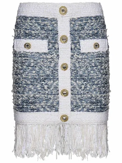 Balmain Mini Blue Denim Tweed Skirt