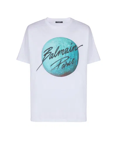 Balmain Paris Logo And Planet T-shirt In White